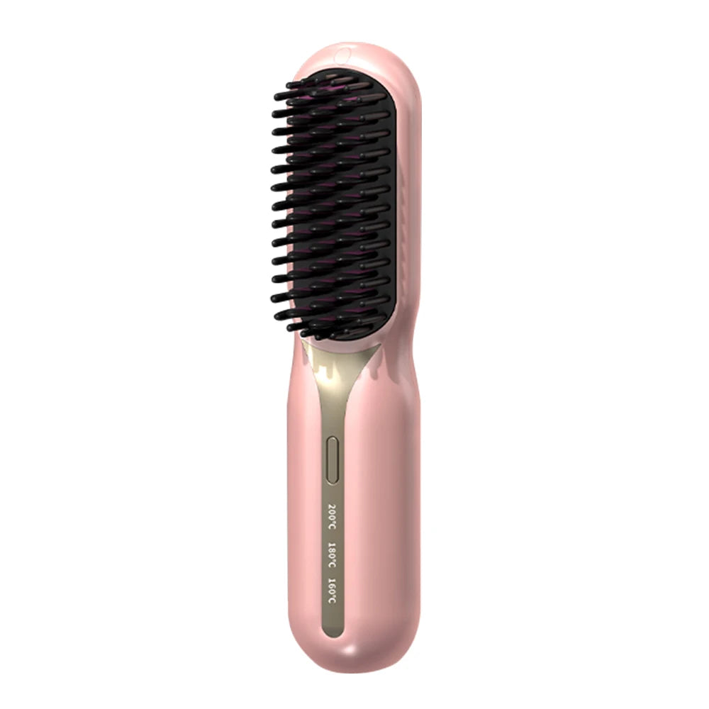 2-in-1 Electric Hot Heating Comb Hair Straightener Iron Straightening Brush Fast Charging Wet Dry Use Quick Hair Styling Tool