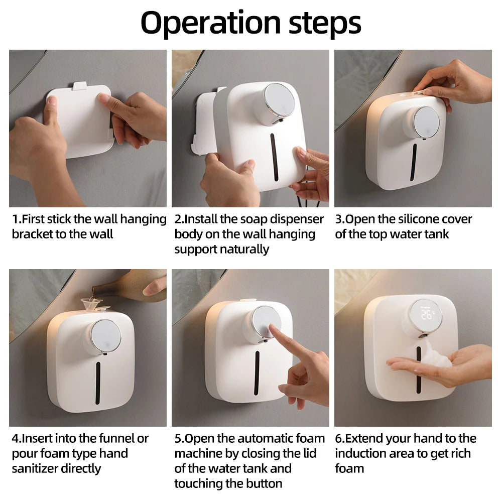 Wall-mounted Dispenser Soap USB Digital Temperature Household Hotel Automatic Soap Foam Dispenser Kitchen Accessories