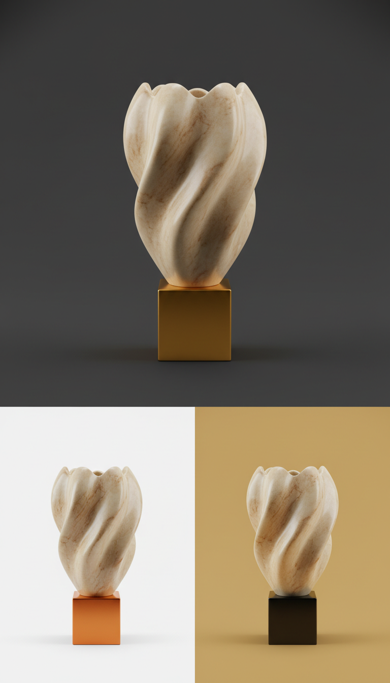 Sculptural marble vase with geometric curves