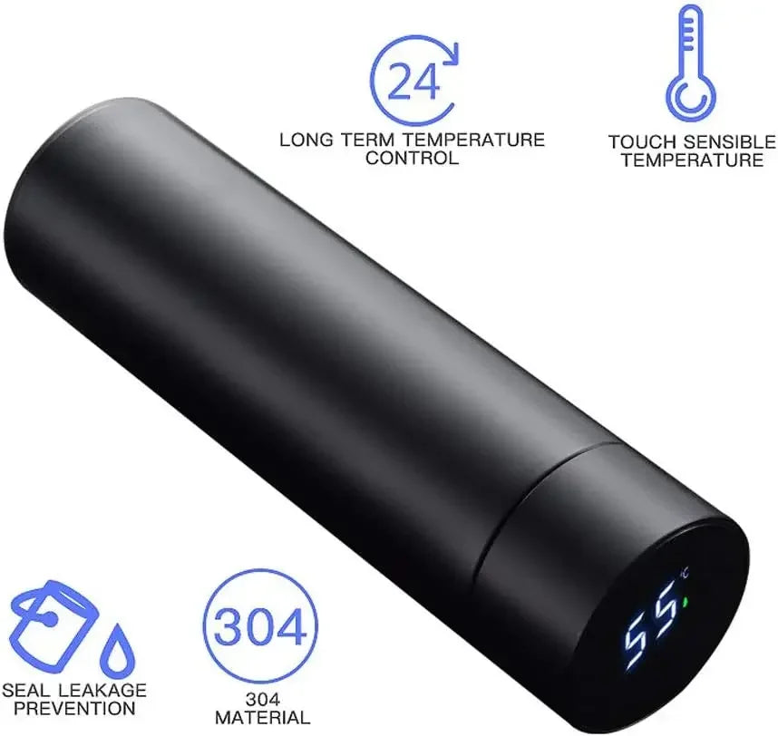 480ml Smart Thermos Cup 304 Stainless Steel Smart Temperature Display Waterproof Double-wall Vacuum Thermos Cup