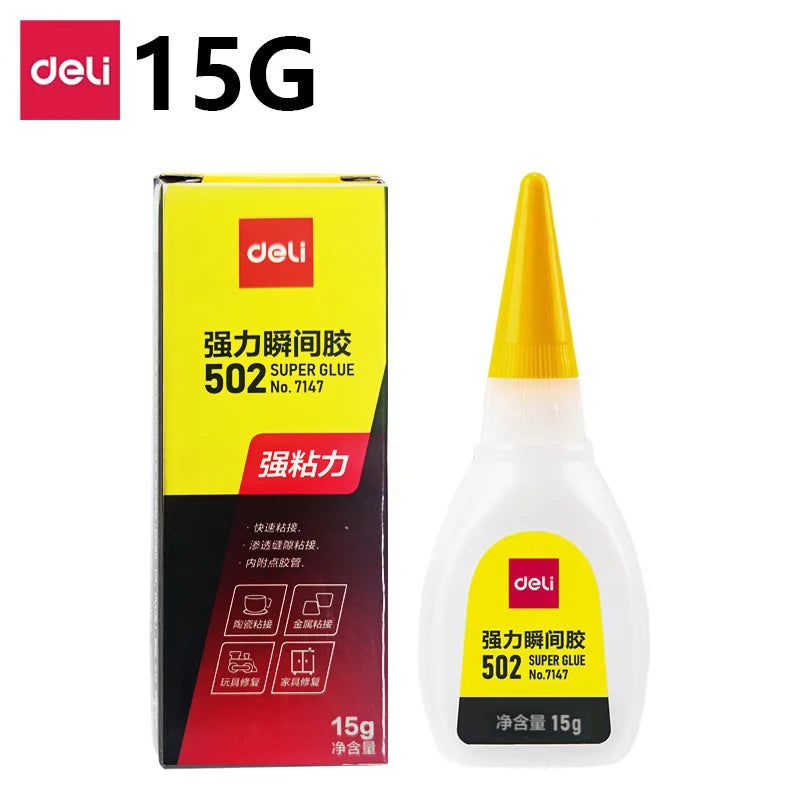 Deli 502 Super Glue – Instant Strong Adhesive for Plastic, Metal, Wood & More (3g–50g)