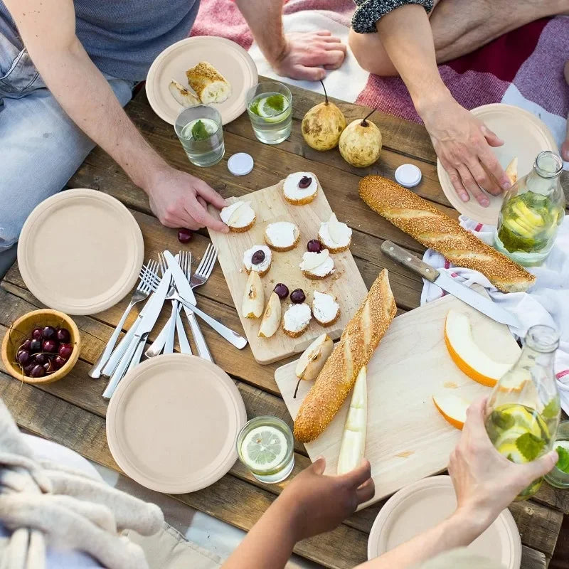 Disposable Round Paper Plates – Pack of 50, Perfect for BBQ, Pasta, Salad & Parties