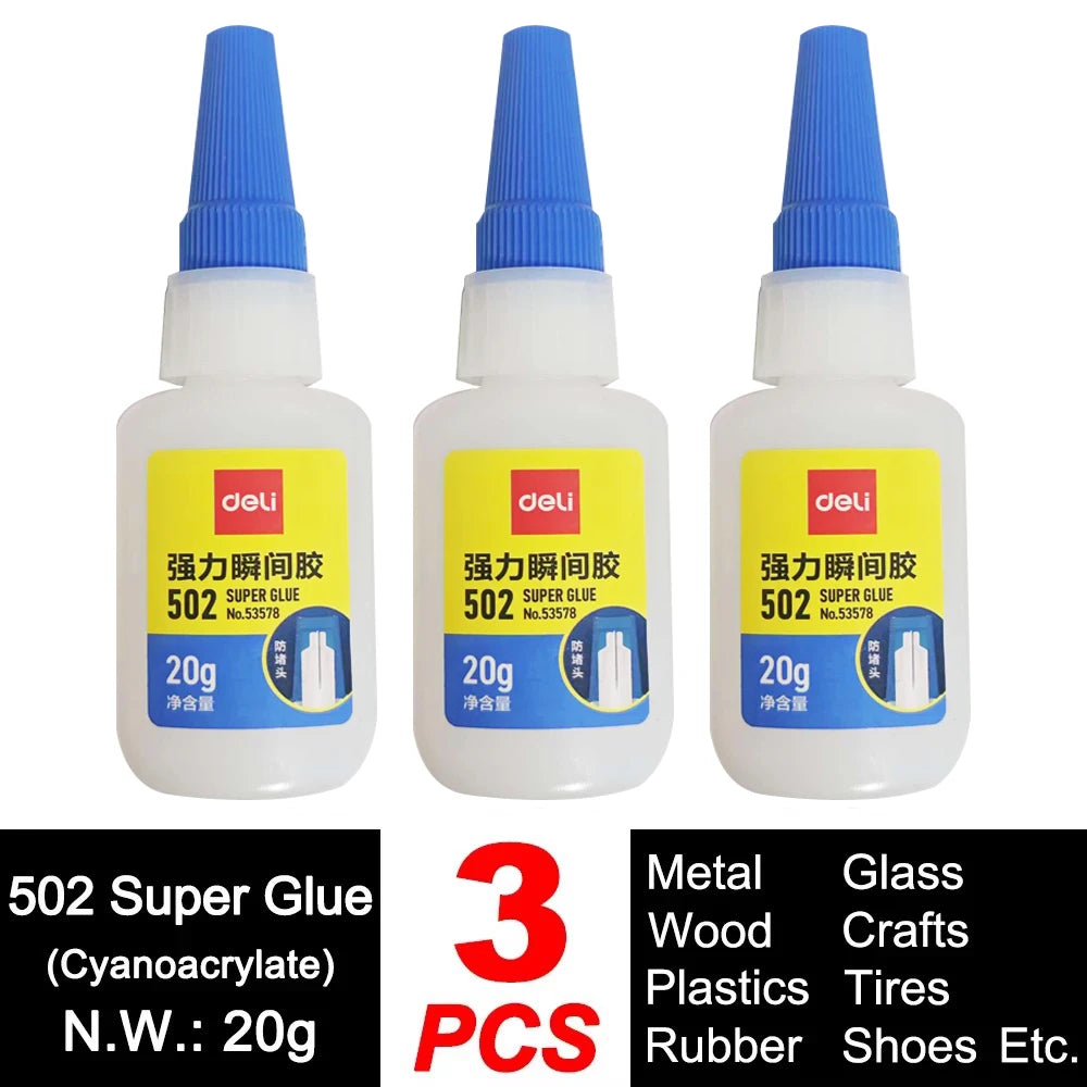 Deli 502 Super Glue – Instant Strong Adhesive for Plastic, Metal, Wood & More (3g–50g)