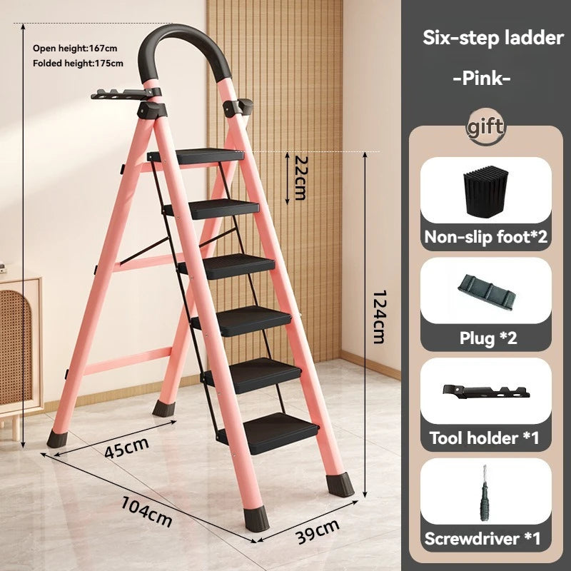 Heavy-Duty Folding Step Ladder – Anti-Slip Portable Multi-Purpose Climbing Ladder (3–6 Steps)