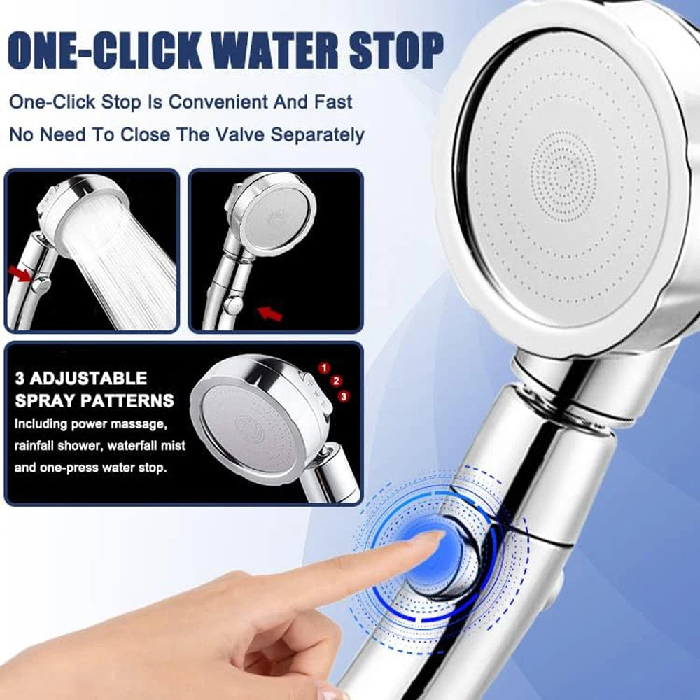 High Pressure Shower Head – 3 Spray Modes, Water Saving, with Hose & Holder (Gold/Silver)