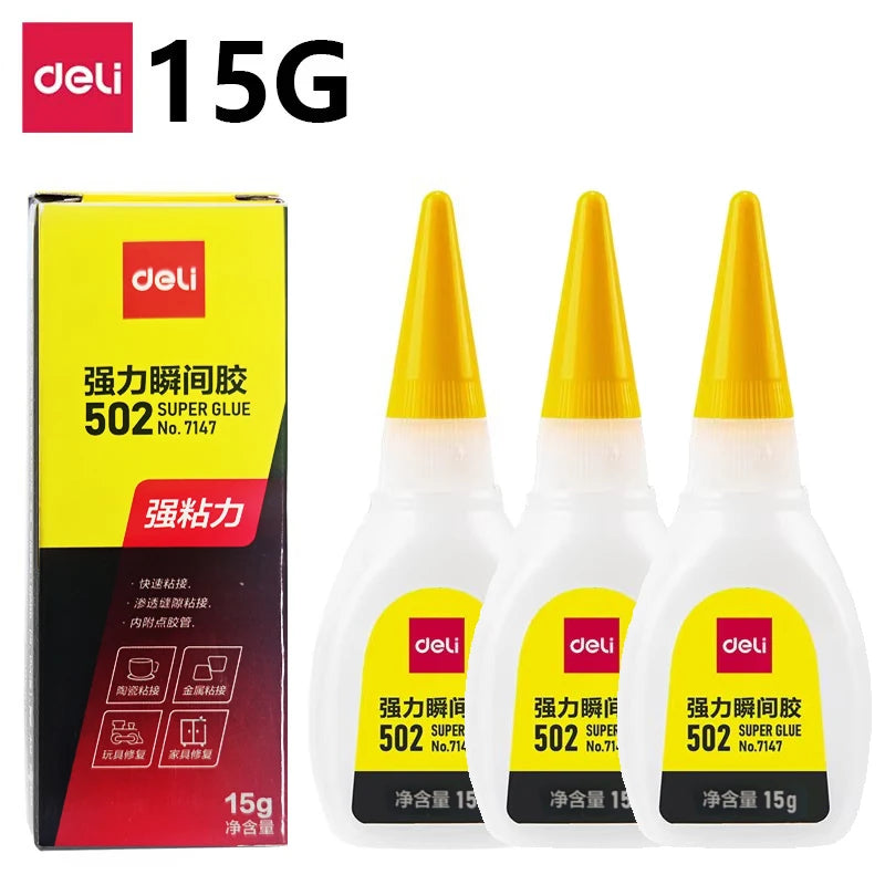 Deli 502 Super Glue – Instant Strong Adhesive for Plastic, Metal, Wood & More (3g–50g)