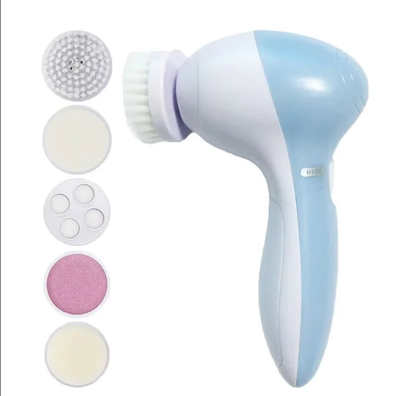2026 Electric Facial Cleaner 5 IN 1 Face Cleansing Brush Wash Machine Spa Skin Care Massager  Battery-powered（Without battery）