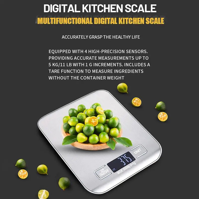 NEW!Digital Kitchen Scale LED Display Stainless Steel Panel Electronic Scales Home Jewelry Food Snacks Weighing Baking Tools