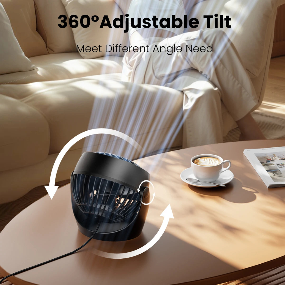 Gaiatop 5-Inch Portable Desk Fan – 360° Adjustable, 3 Speeds, Air Circulator for Home & Dorm