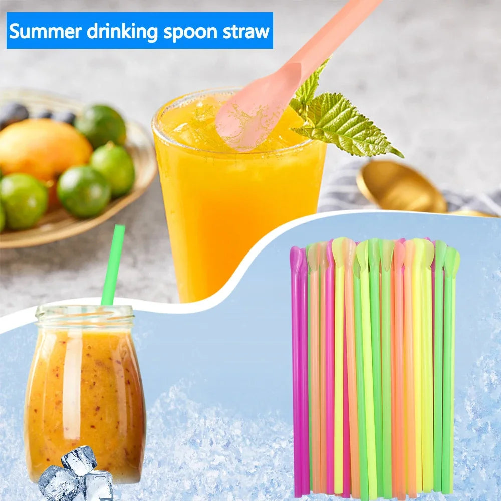 Colorful Spoon Straws – Perfect for Milkshakes, Smoothies & Party Drinks