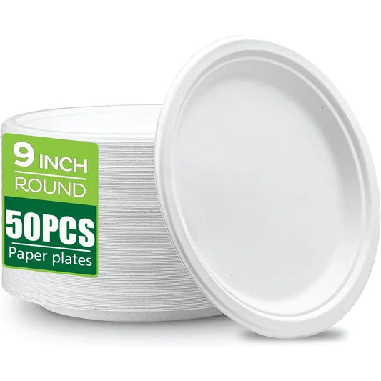 Disposable Round Paper Plates – Pack of 50, Perfect for BBQ, Pasta, Salad & Parties