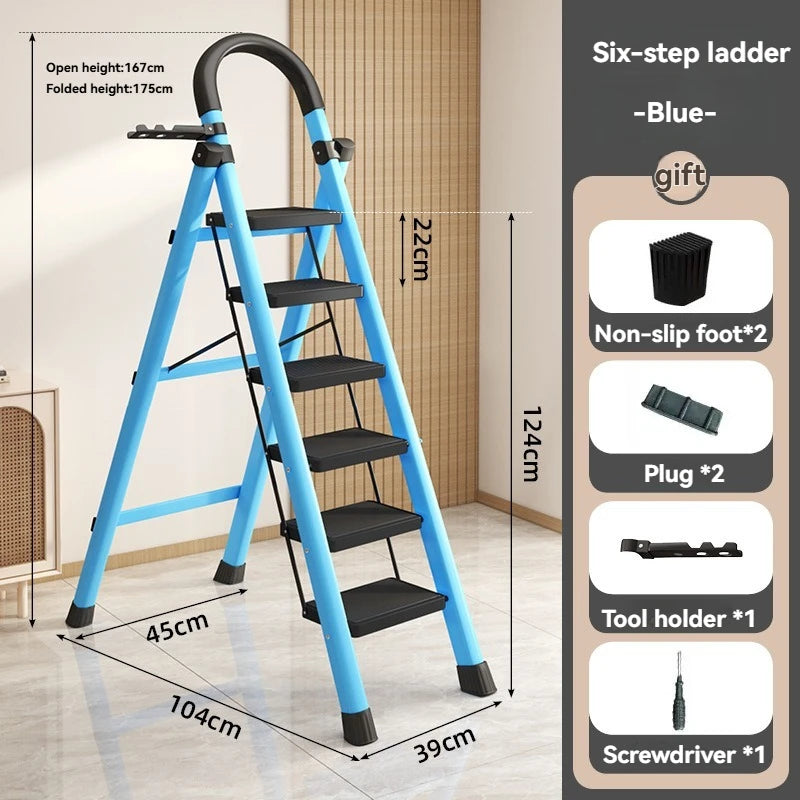 Heavy-Duty Folding Step Ladder – Anti-Slip Portable Multi-Purpose Climbing Ladder (3–6 Steps)
