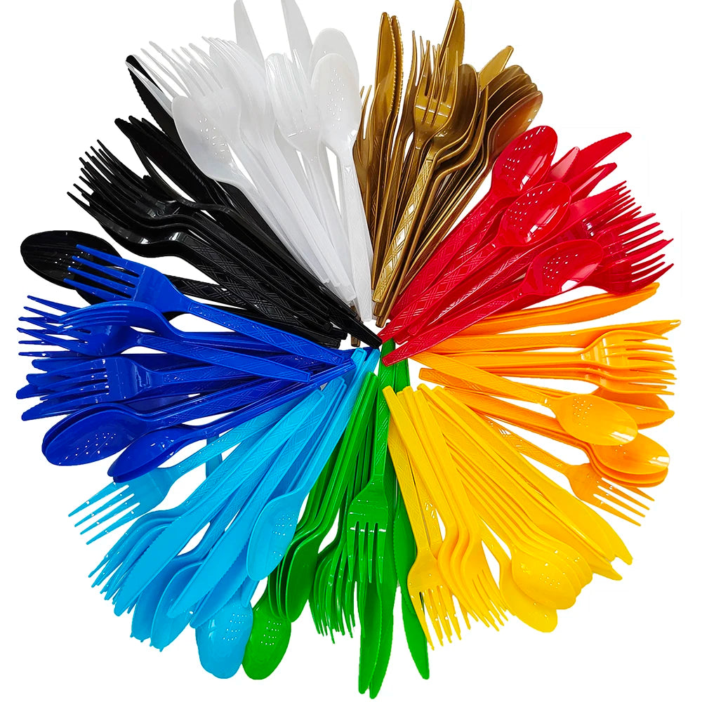 Disposable Cutlery Set – Colorful Knife, Fork & Spoon for Parties, Weddings & Events