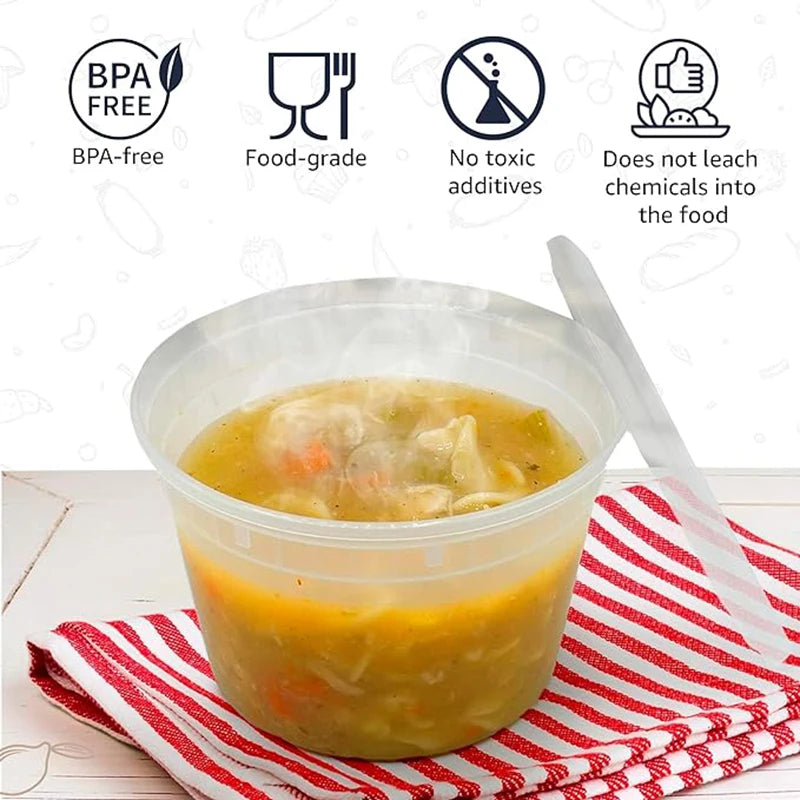 16oz Disposable Food Containers with Lids – Leakproof, Microwave & Freezer Safe, Pack of 10 or 25