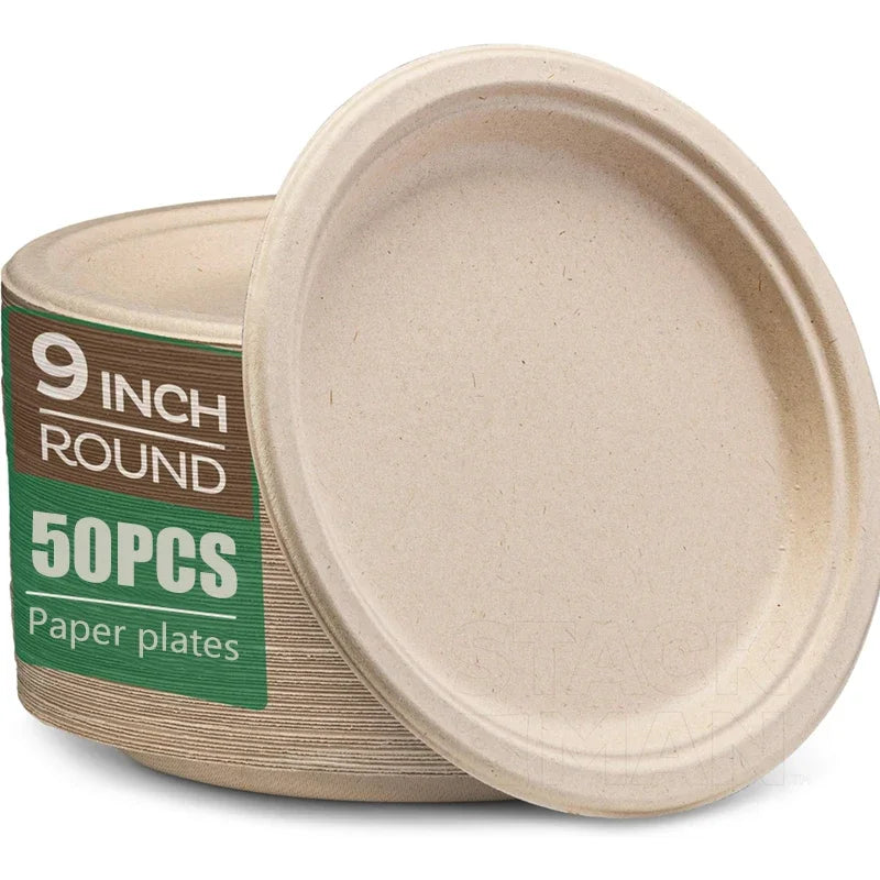 Disposable Round Paper Plates – Pack of 50, Perfect for BBQ, Pasta, Salad & Parties