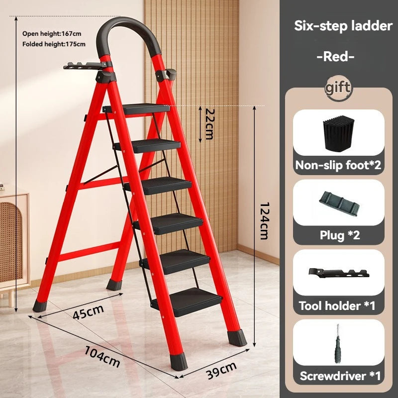 Heavy-Duty Folding Step Ladder – Anti-Slip Portable Multi-Purpose Climbing Ladder (3–6 Steps)