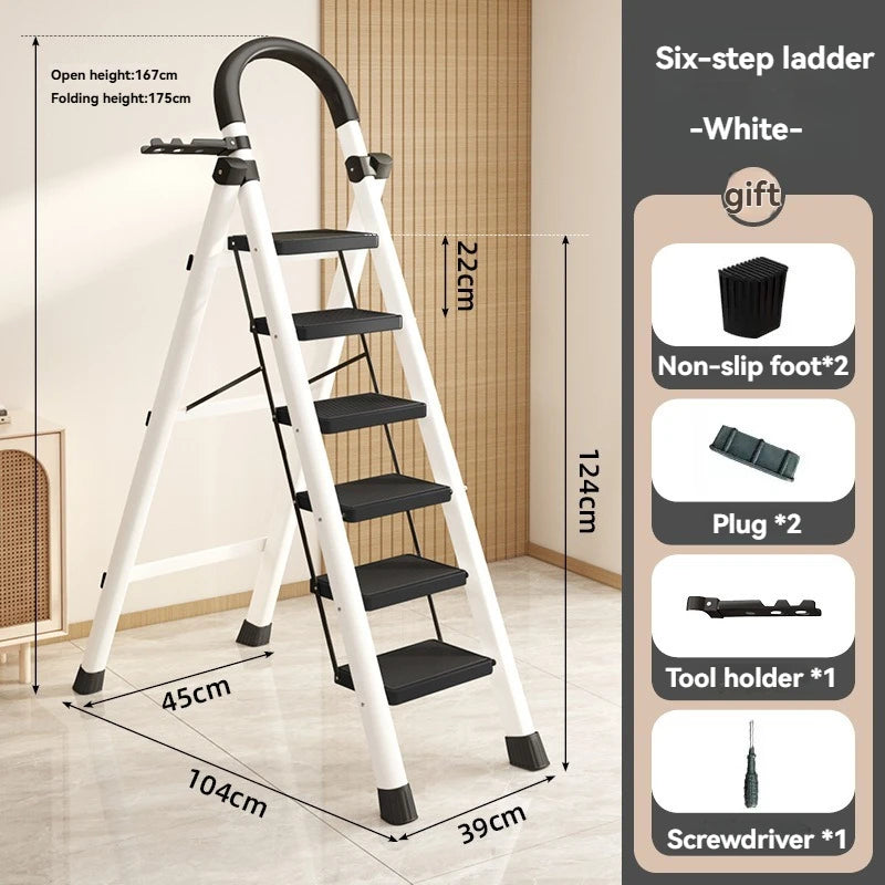 Heavy-Duty Folding Step Ladder – Anti-Slip Portable Multi-Purpose Climbing Ladder (3–6 Steps)