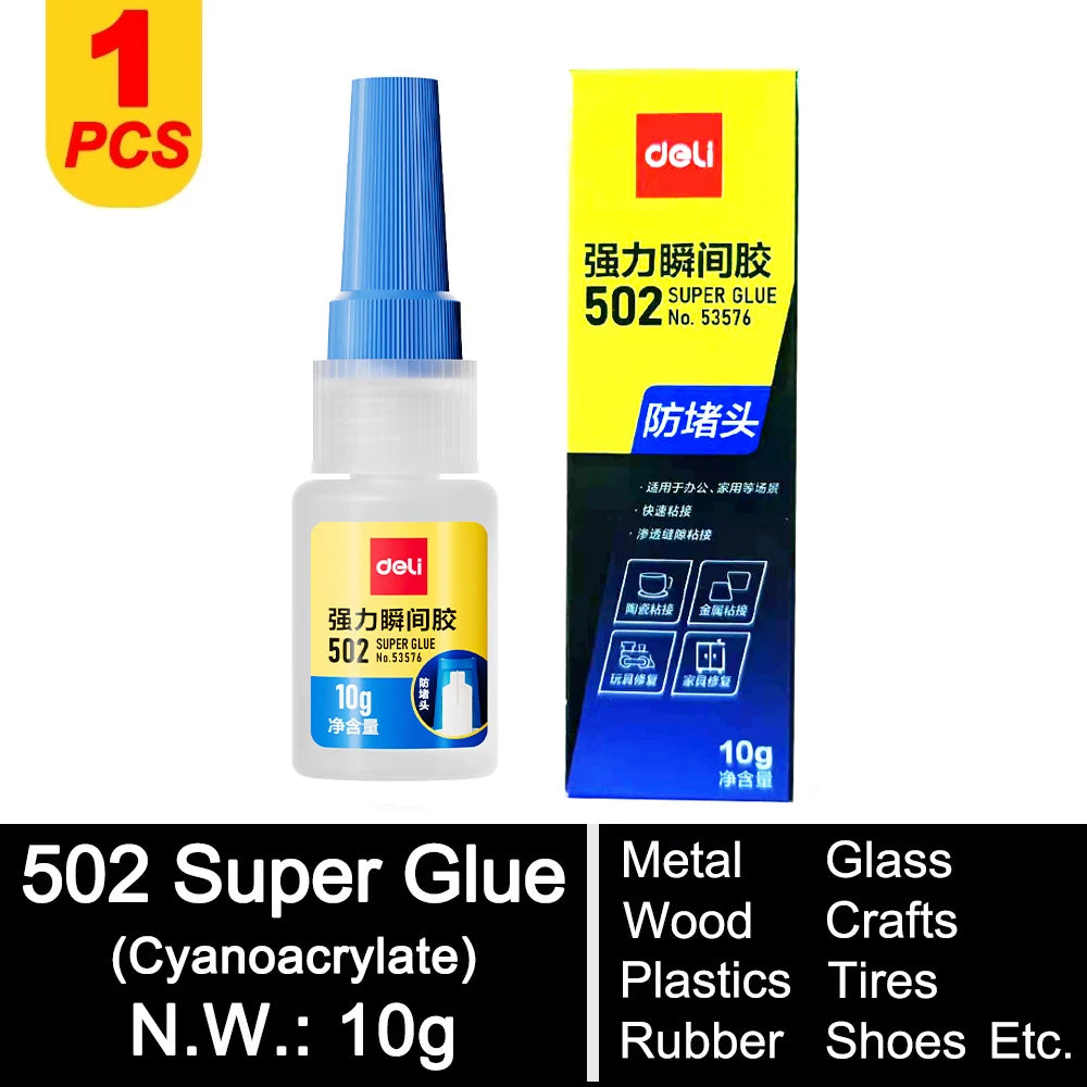 Deli 502 Super Glue – Instant Strong Adhesive for Plastic, Metal, Wood & More (3g–50g)
