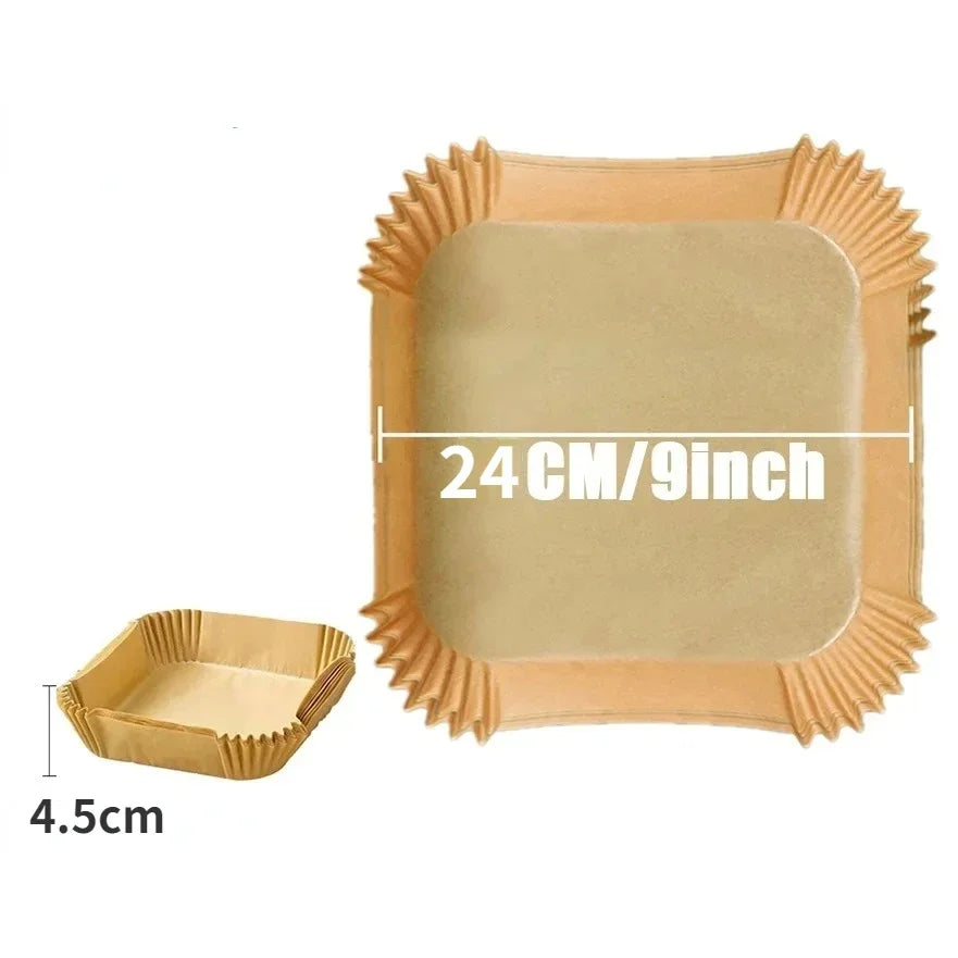 Disposable Air Fryer Paper Liners – Non-Stick, Oil-Proof, Square & Round, 30 or 50 pcs