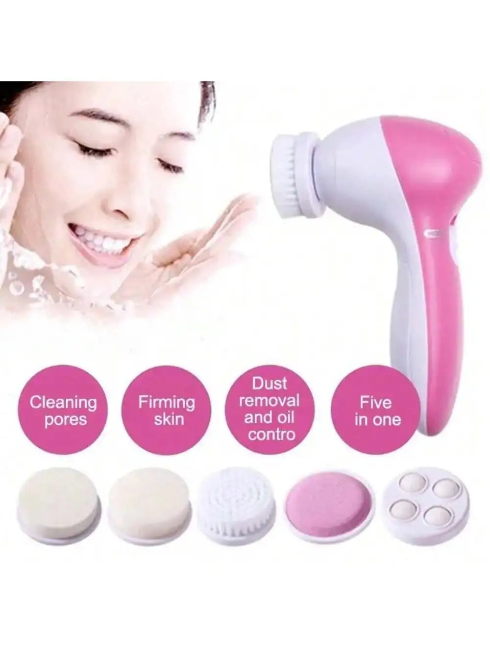 2026 Electric Facial Cleaner 5 IN 1 Face Cleansing Brush Wash Machine Spa Skin Care Massager  Battery-powered（Without battery）