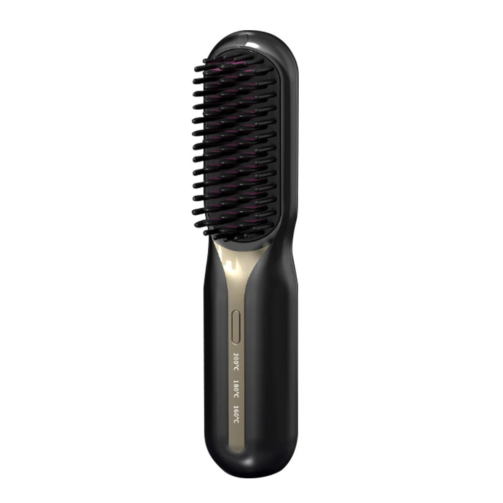2-in-1 Electric Hot Heating Comb Hair Straightener Iron Straightening Brush Fast Charging Wet Dry Use Quick Hair Styling Tool