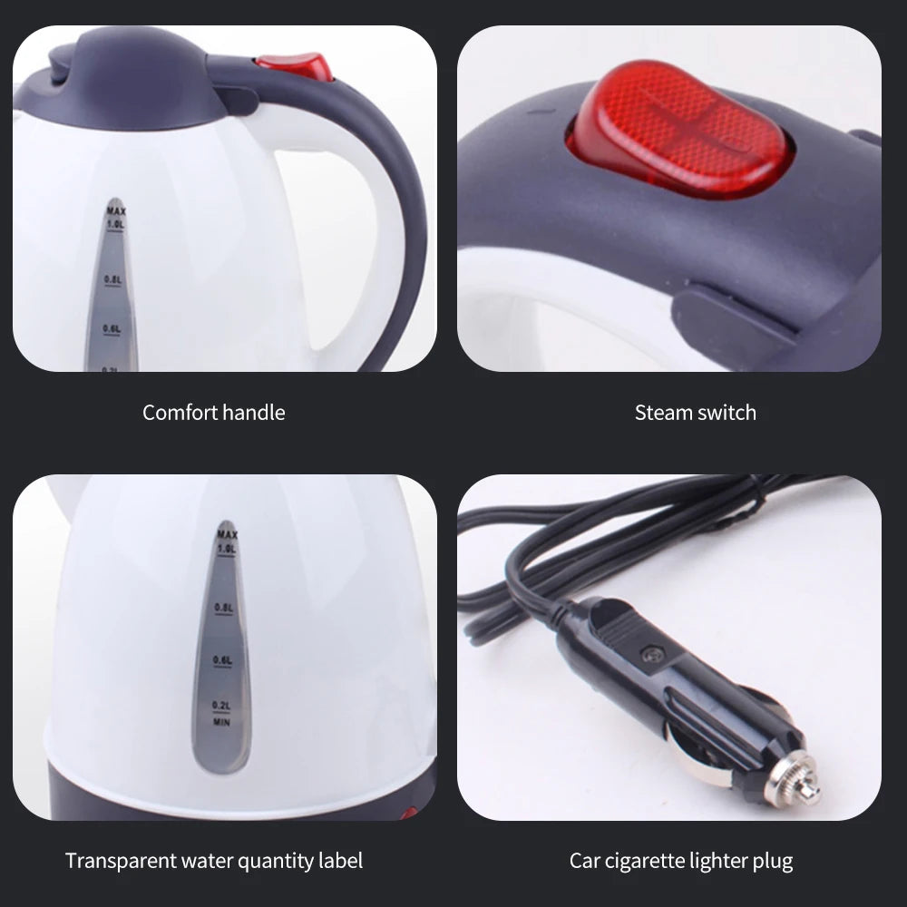 Portable Car Electric Kettle 1000ML – 12V/24V Fast Heating Travel Water Boiler for Coffee & Tea