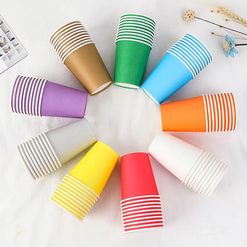 Disposable Paper Cups 9oz – Thick, Colorful & Heat-Resistant, Pack of 10 for Parties & Events