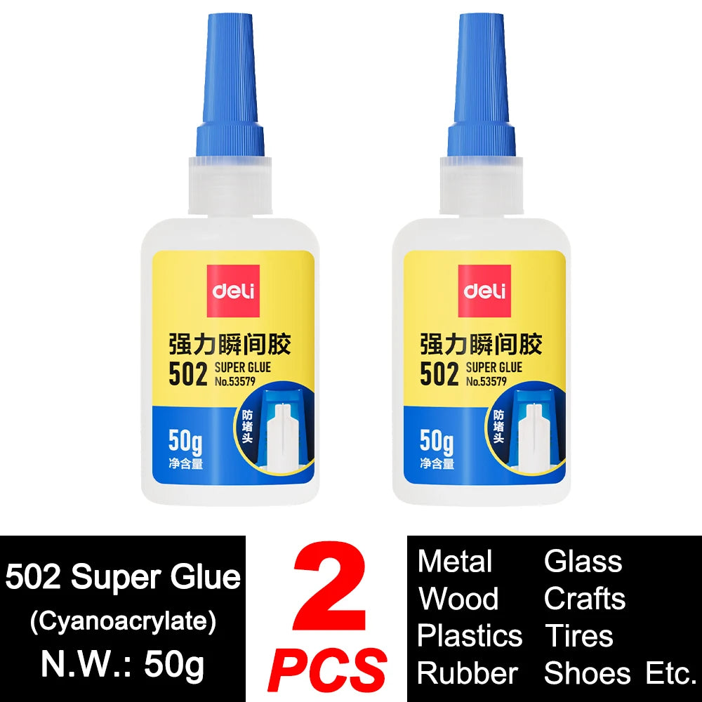 Deli 502 Super Glue – Instant Strong Adhesive for Plastic, Metal, Wood & More (3g–50g)