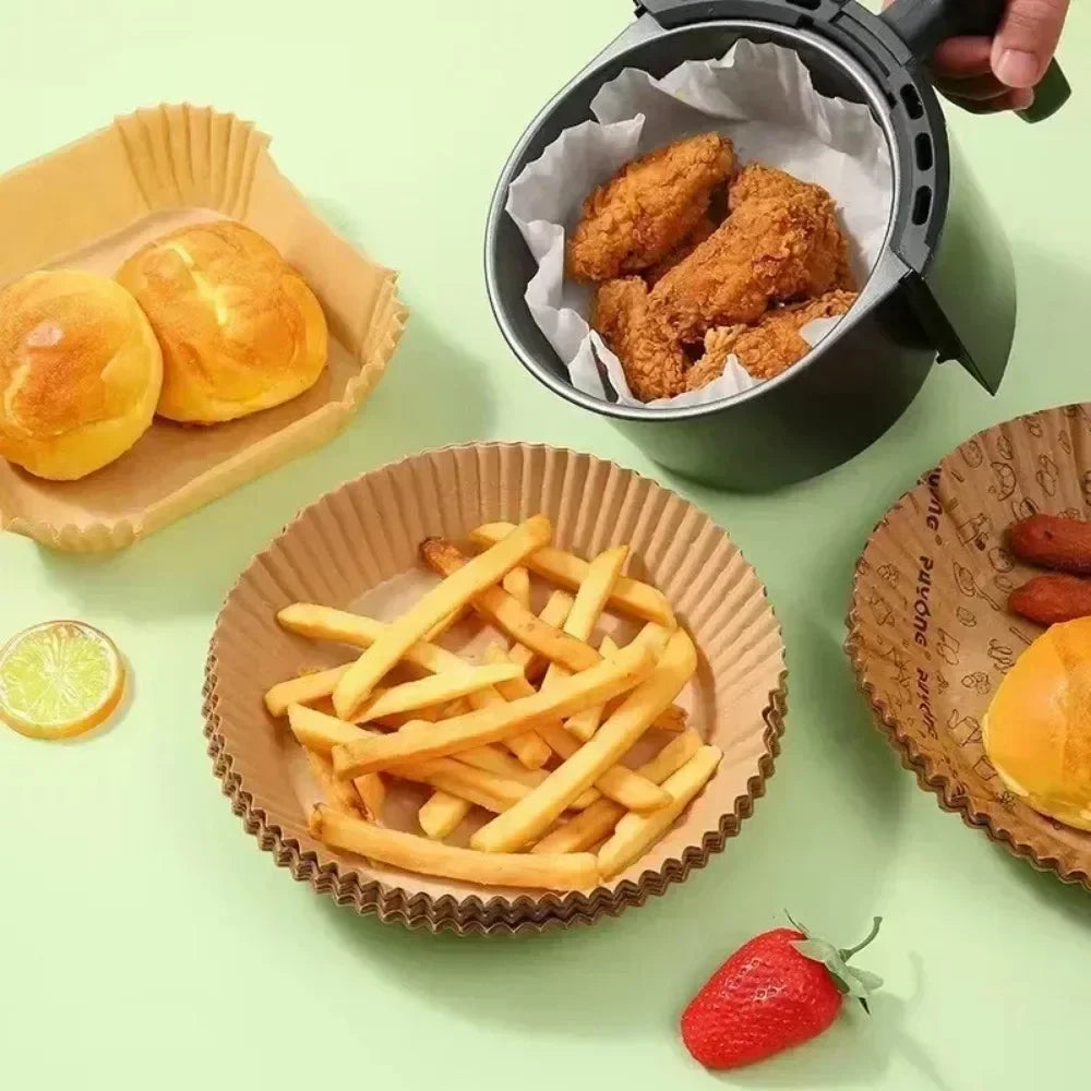 Disposable Air Fryer Paper Liners – Non-Stick, Oil-Proof, Square & Round, 30 or 50 pcs