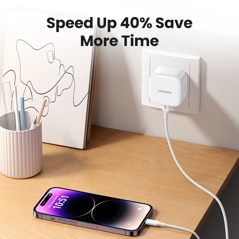 UGREEN USB-C PD Fast Charger – 25W/30W/40W Wall Adapter for iPhone, Samsung & iPad (UK Plug)
