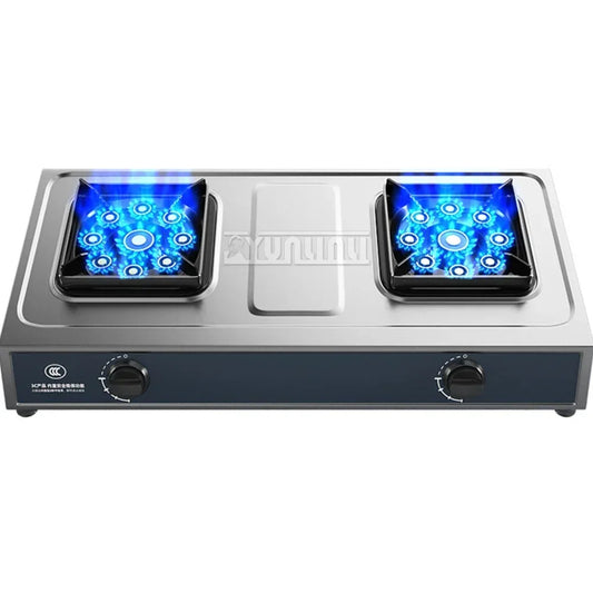 Double Burner Gas Stove – Stainless Steel High-Power Cooktop for Home Kitchen (Natural & LPG Gas)