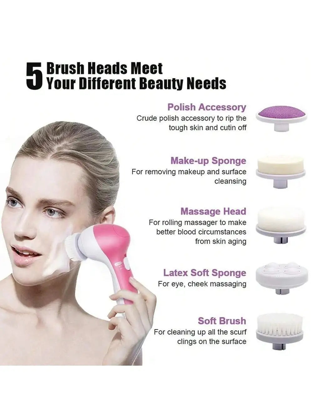 2026 Electric Facial Cleaner 5 IN 1 Face Cleansing Brush Wash Machine Spa Skin Care Massager  Battery-powered（Without battery）