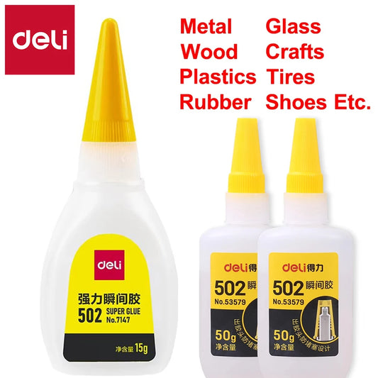 Deli 502 Super Glue – Instant Strong Adhesive for Plastic, Metal, Wood & More (3g–50g)