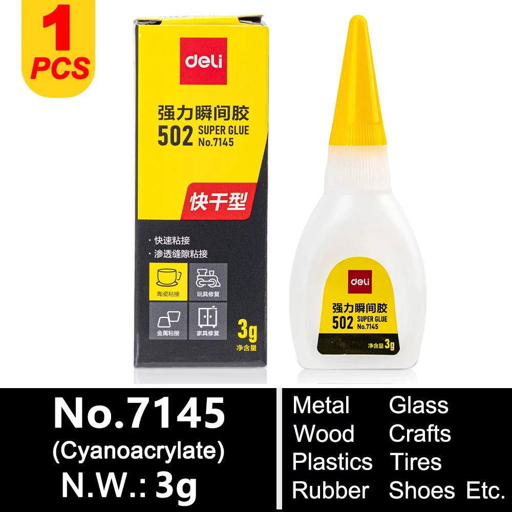 Deli 502 Super Glue – Instant Strong Adhesive for Plastic, Metal, Wood & More (3g–50g)