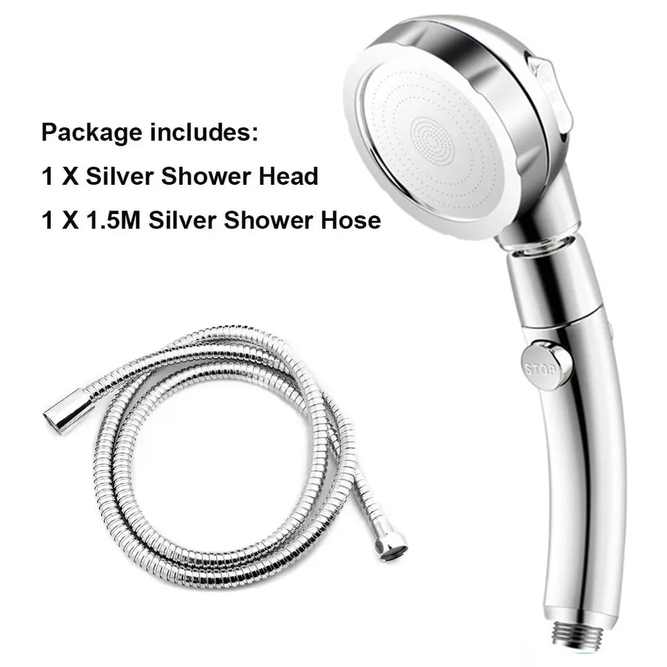 High Pressure Shower Head – 3 Spray Modes, Water Saving, with Hose & Holder (Gold/Silver)