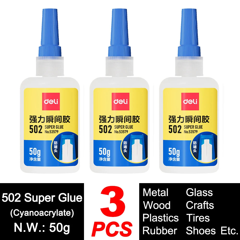 Deli 502 Super Glue – Instant Strong Adhesive for Plastic, Metal, Wood & More (3g–50g)