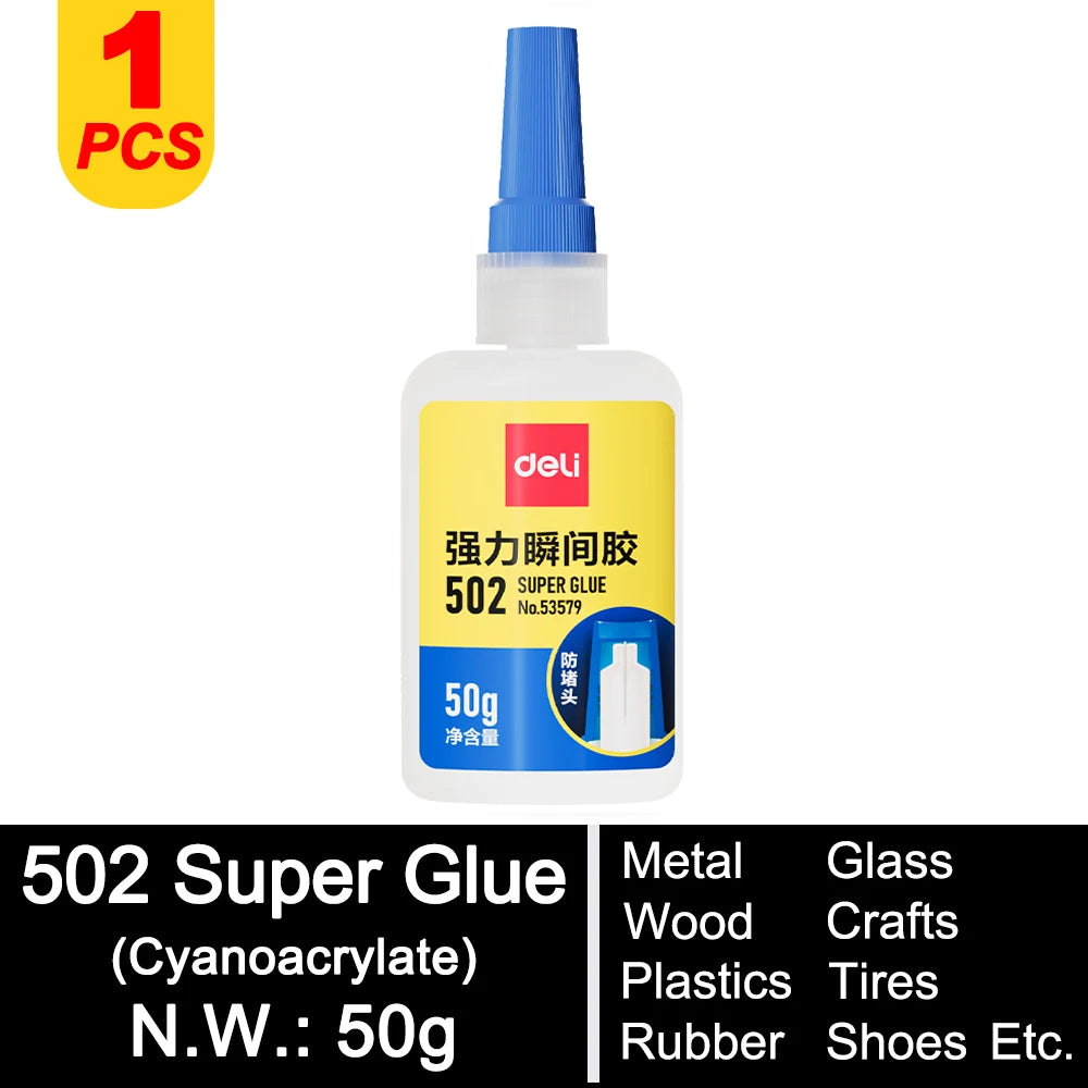 Deli 502 Super Glue – Instant Strong Adhesive for Plastic, Metal, Wood & More (3g–50g)