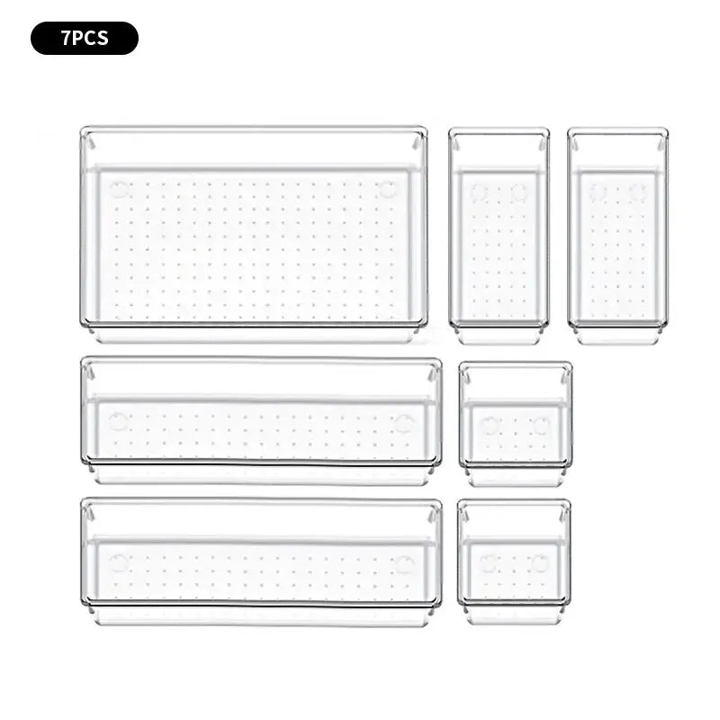 Clear Drawer Organizer Set – 7 or 14 Pcs Plastic Desk Dividers for Makeup, Jewelry & Office