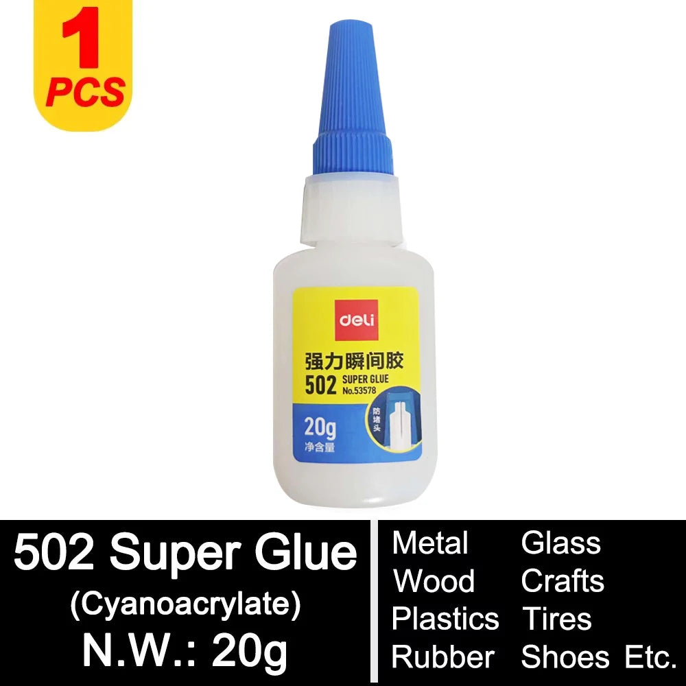 Deli 502 Super Glue – Instant Strong Adhesive for Plastic, Metal, Wood & More (3g–50g)