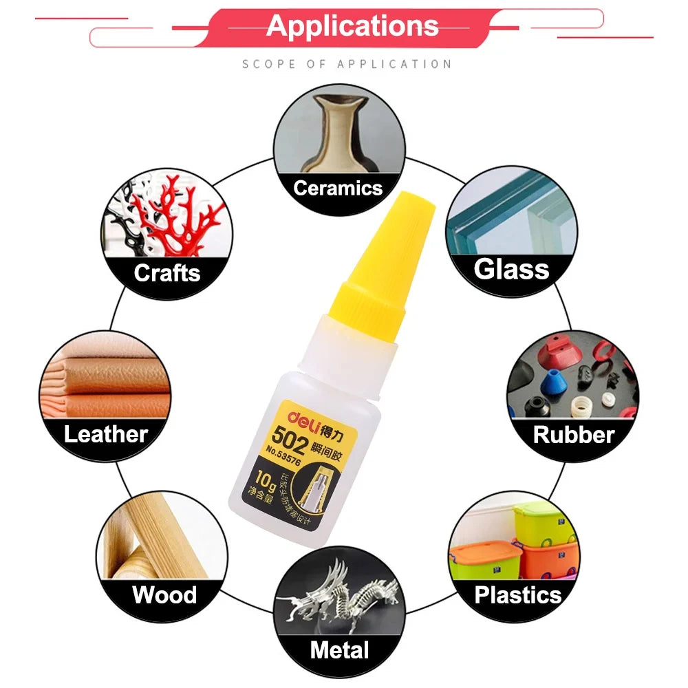 Deli 502 Super Glue – Instant Strong Adhesive for Plastic, Metal, Wood & More (3g–50g)