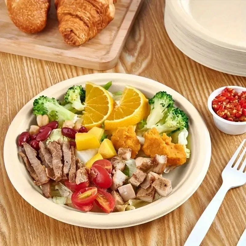 Disposable Round Paper Plates – Pack of 50, Perfect for BBQ, Pasta, Salad & Parties