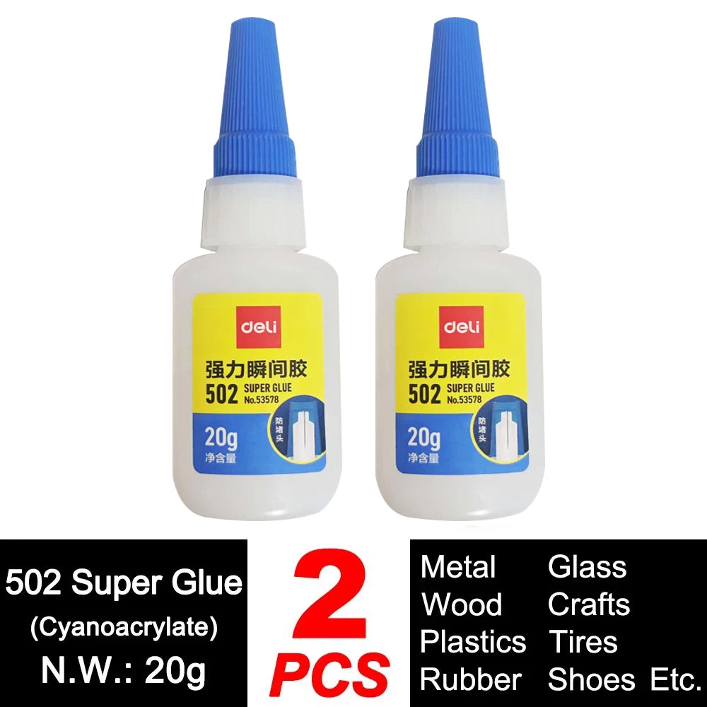 Deli 502 Super Glue – Instant Strong Adhesive for Plastic, Metal, Wood & More (3g–50g)