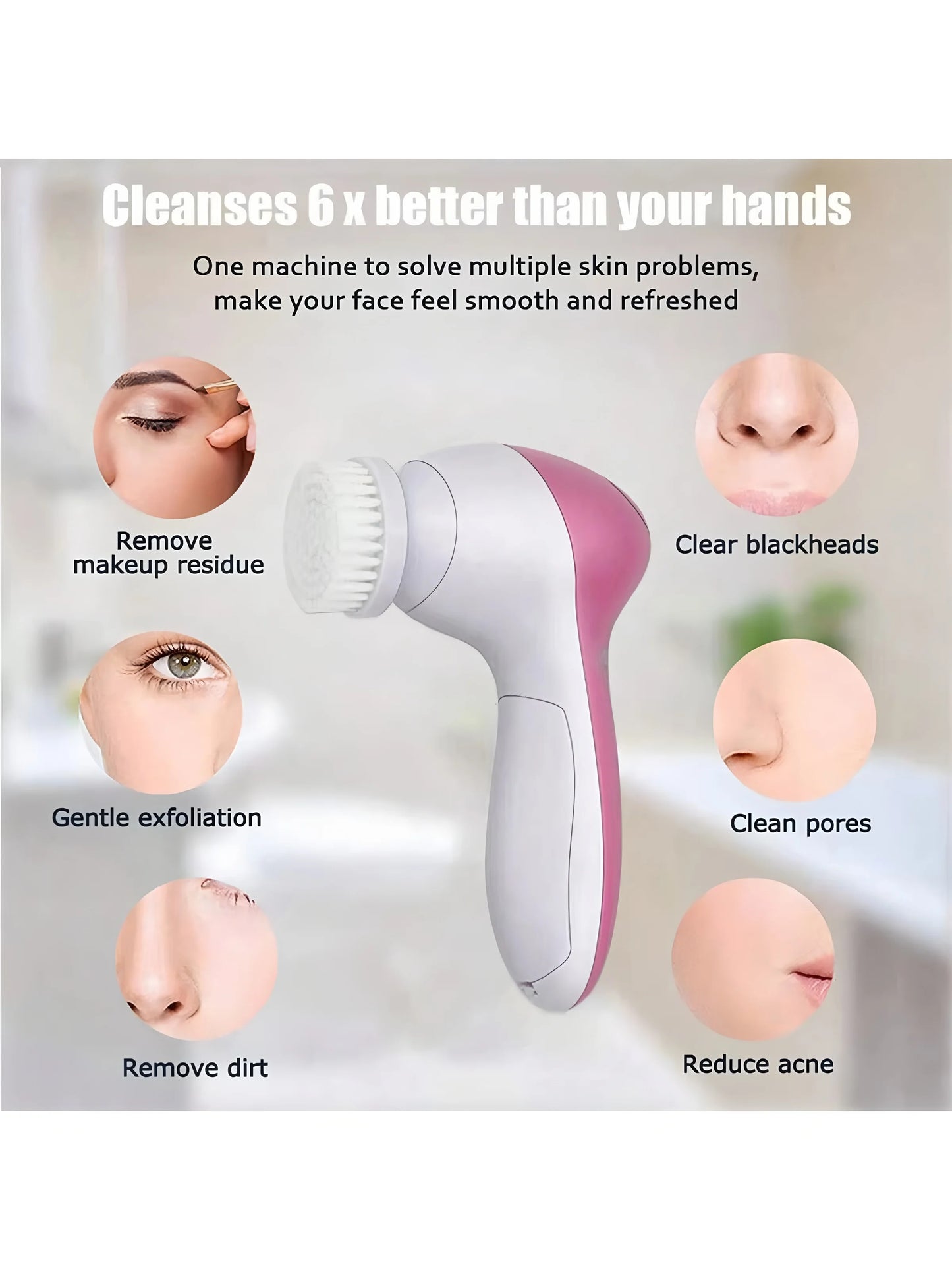2026 Electric Facial Cleaner 5 IN 1 Face Cleansing Brush Wash Machine Spa Skin Care Massager  Battery-powered（Without battery）