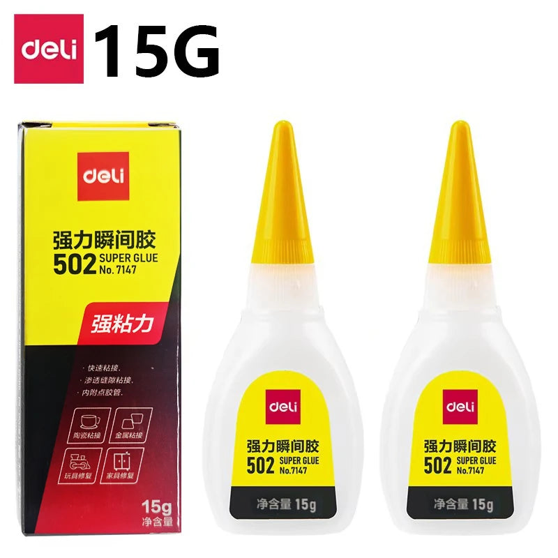 Deli 502 Super Glue – Instant Strong Adhesive for Plastic, Metal, Wood & More (3g–50g)