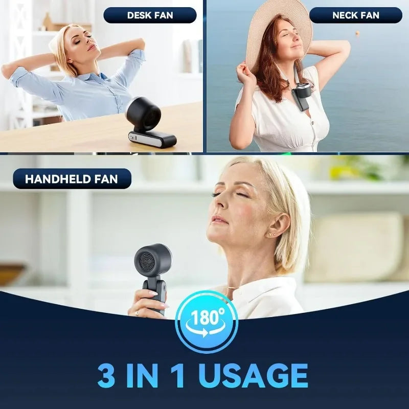 3-in-1 Portable Mini Fan – 5-Speed, 3600mAh Rechargeable, USB Charging, Foldable Travel Fan