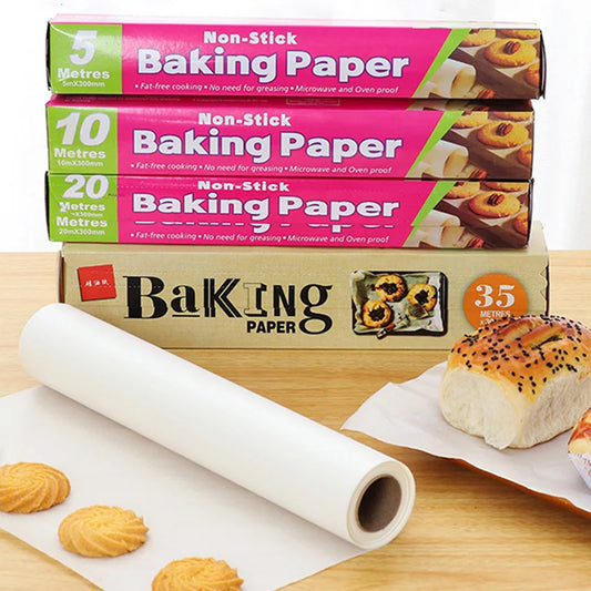 Non-Stick Parchment Baking Paper – Food Grade Silicone Oil Paper for Oven, BBQ & Steamer, 5m to 35m