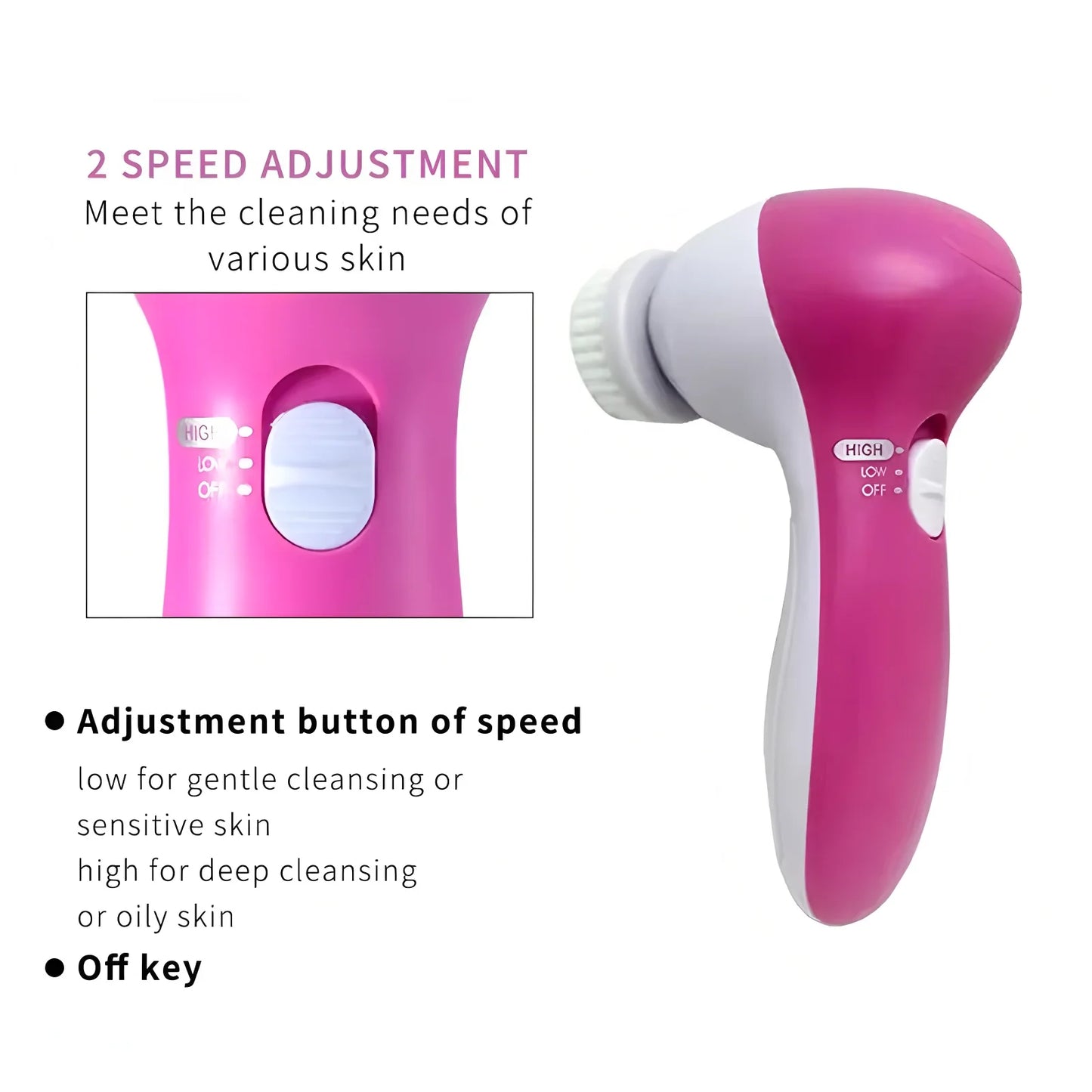 2026 Electric Facial Cleaner 5 IN 1 Face Cleansing Brush Wash Machine Spa Skin Care Massager  Battery-powered（Without battery）