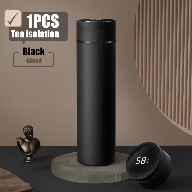 480ml Smart Thermos Cup 304 Stainless Steel Smart Temperature Display Waterproof Double-wall Vacuum Thermos Cup