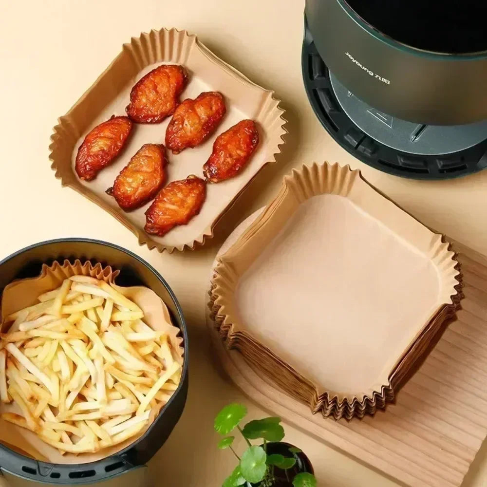 Disposable Air Fryer Paper Liners – Non-Stick, Oil-Proof, Square & Round, 30 or 50 pcs
