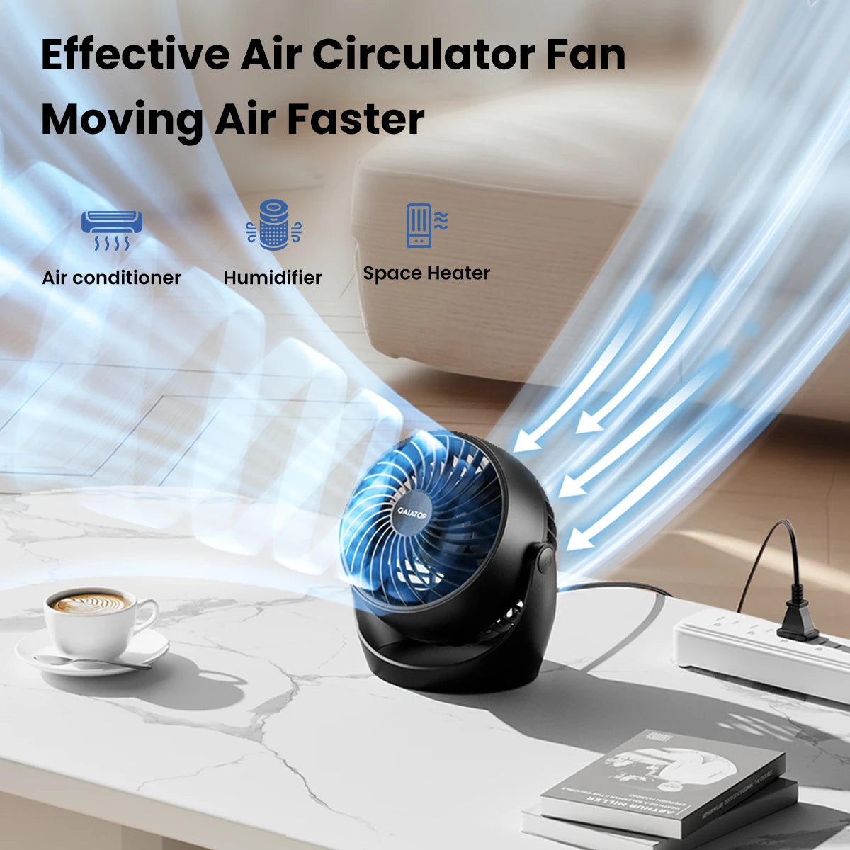Gaiatop 5-Inch Portable Desk Fan – 360° Adjustable, 3 Speeds, Air Circulator for Home & Dorm